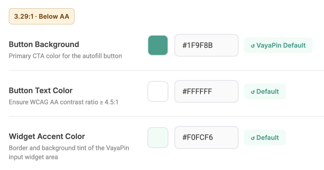 Checkout — colour pickers