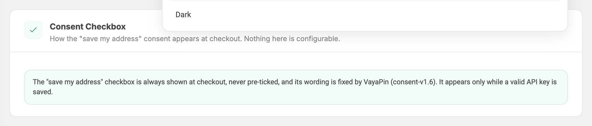 Checkout — consent section in the admin