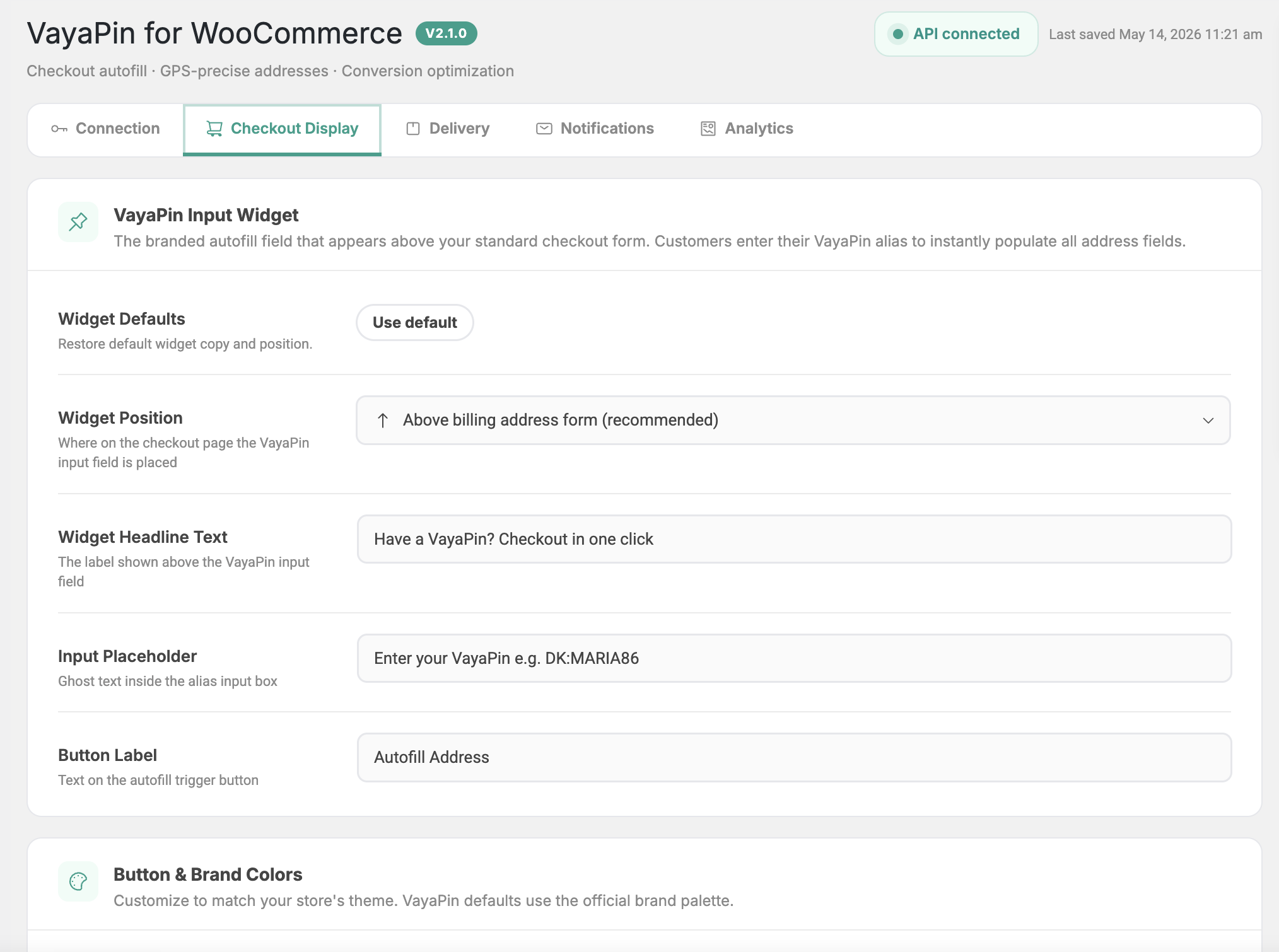 Checkout Display tab — overview