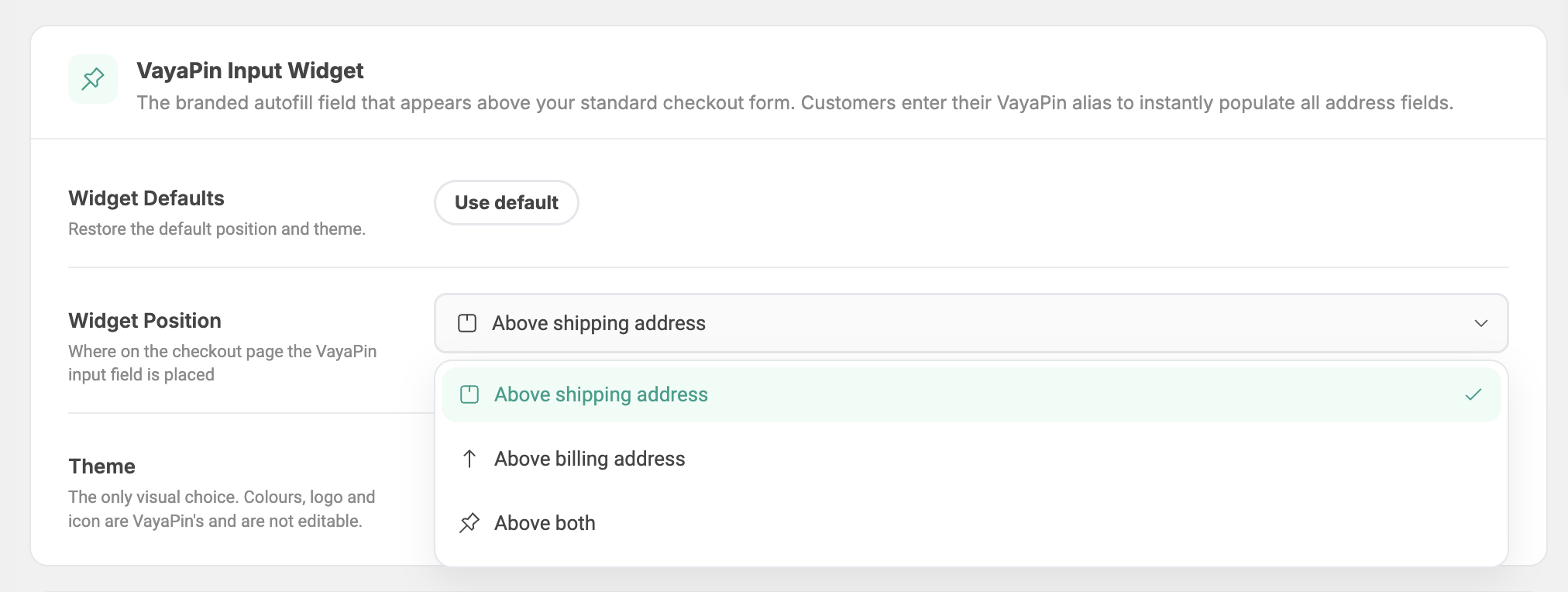 Checkout — widget position dropdown