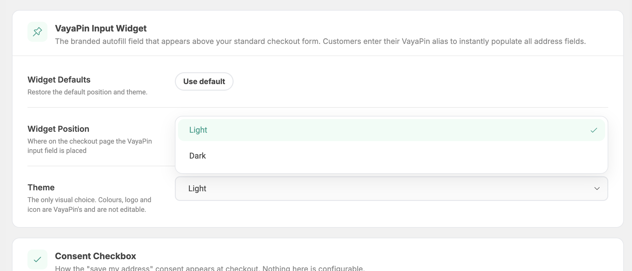 Checkout — theme dropdown