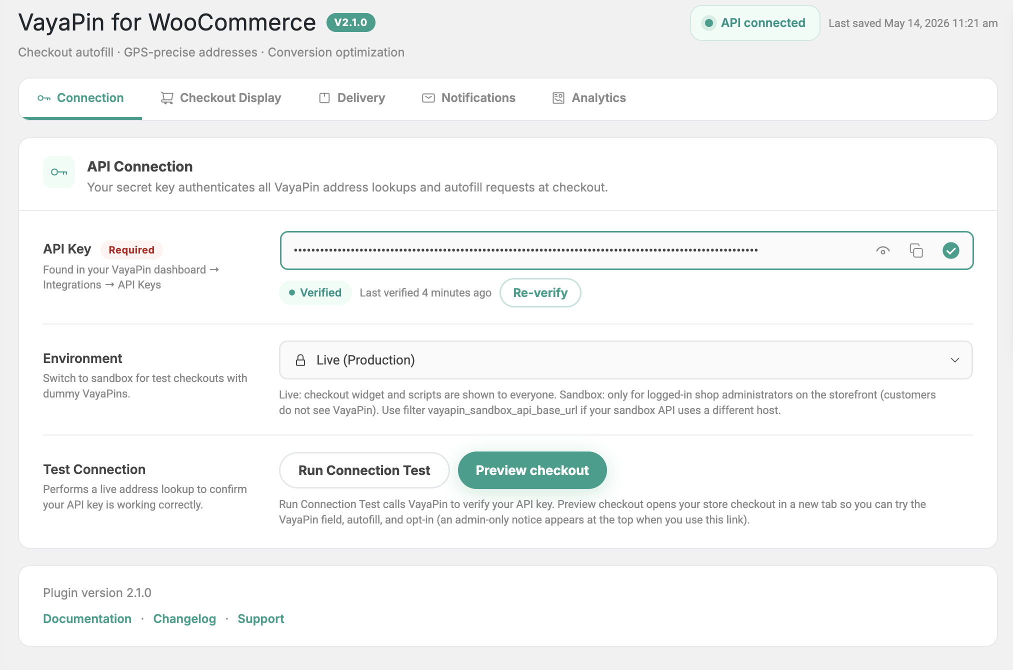 Connection tab — overview
