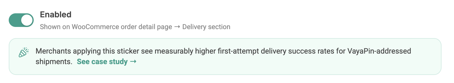 Delivery — sticker enabled toggle