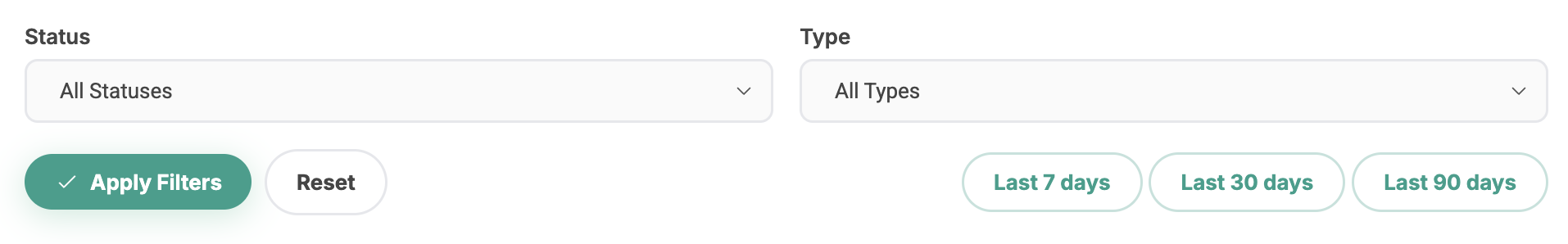 Pin Creation History — filter bar