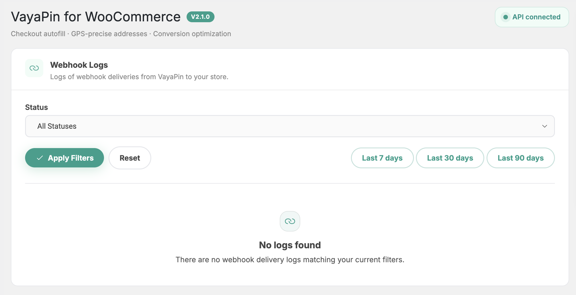 Webhook Logs — full table view